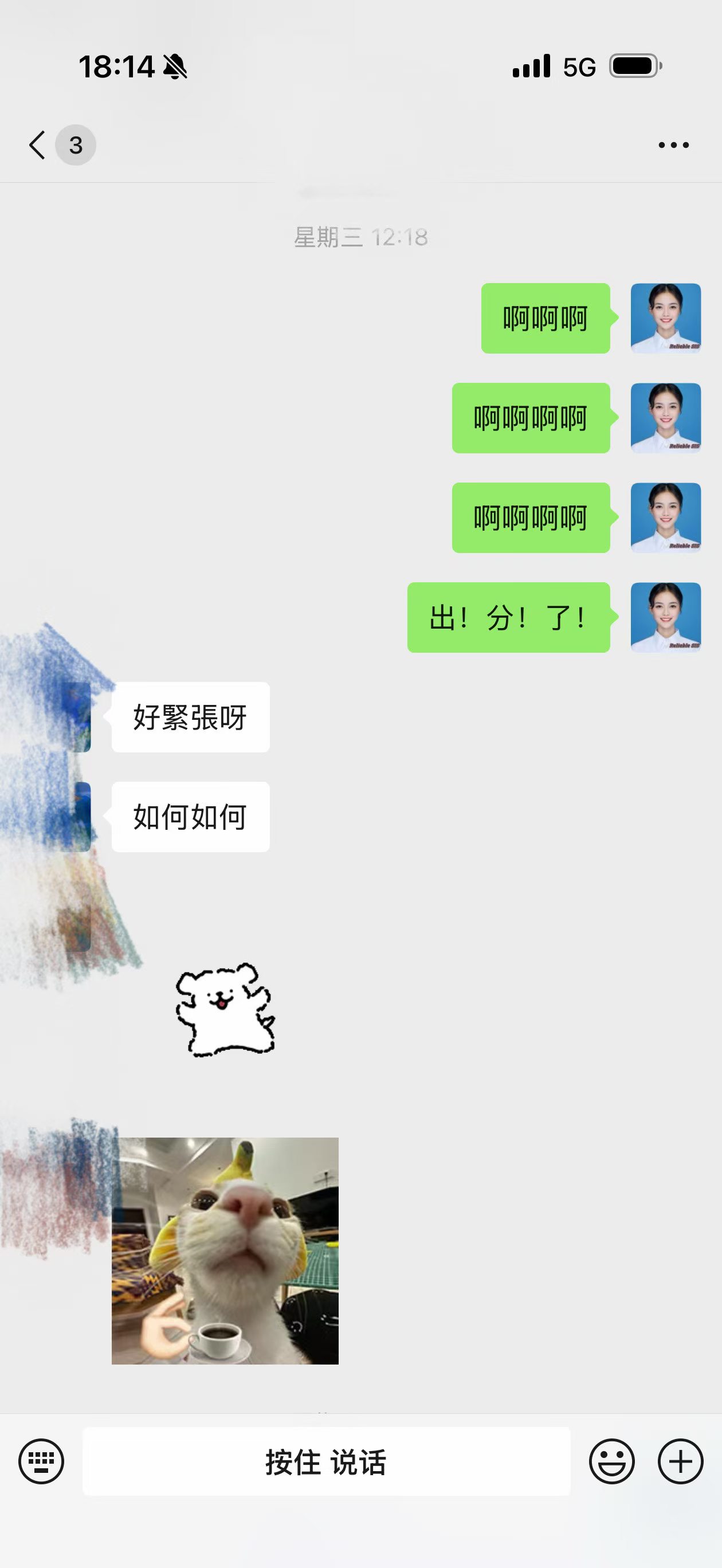小鹿与AIMPASS老师报喜聊天记录