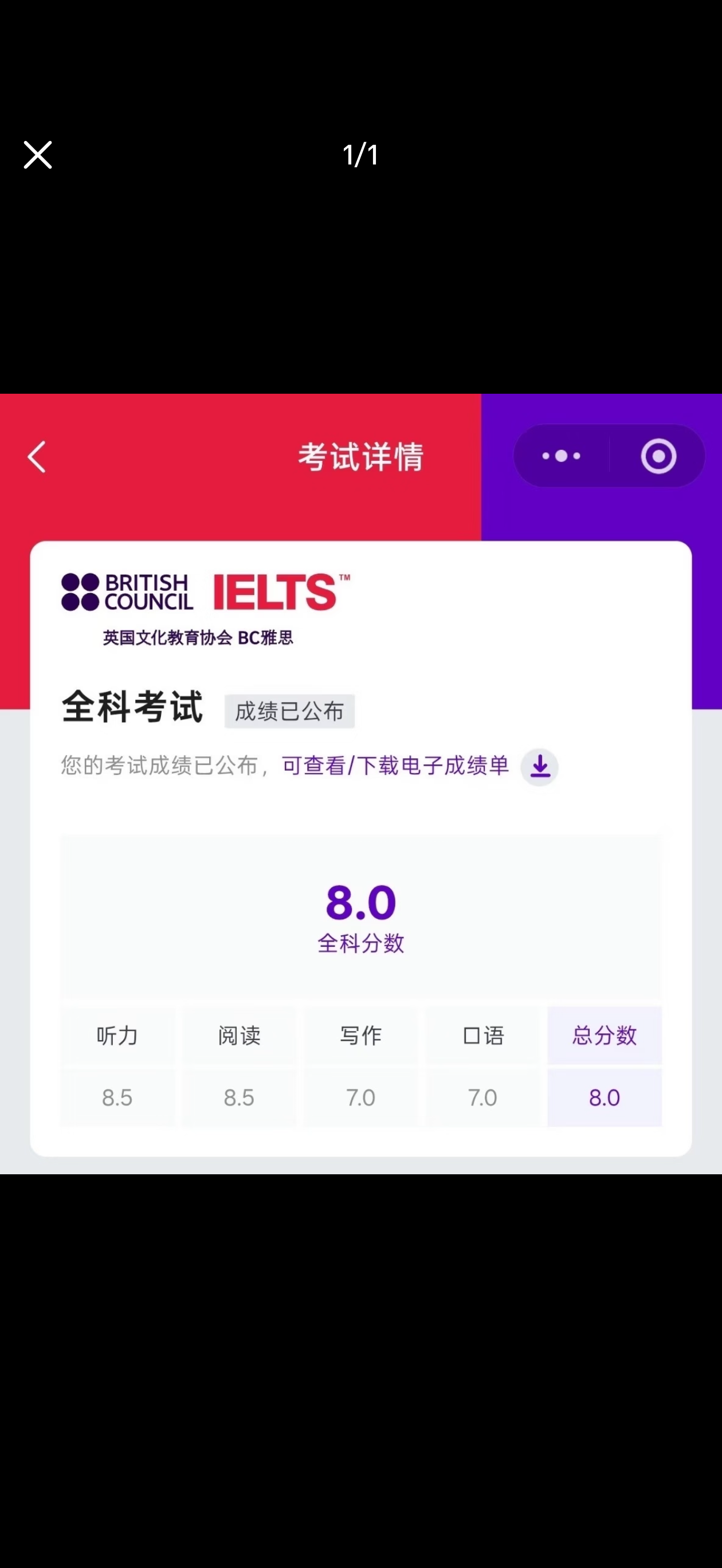 雅思代考保分案例出分图