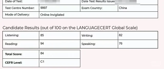 Aimpass学员PTE出分成绩单